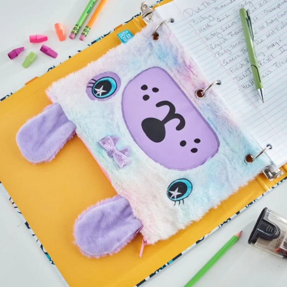 Pen+Gear Puppy Plush Soft Pencil Pouch For 3 Ring Binder Multicolor NEW